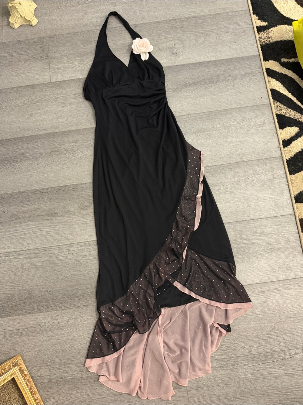 Vintage Y2K Rampage Black & Pink Sheer Polka-Dot Dress